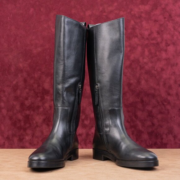 Tory Burch Women The Riding Black Leather Luxe T Logo Fashion Knee Boots sz 7.5 - Picture 2 of 10